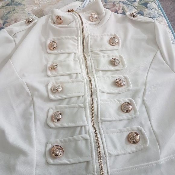 Sheer Off White Jacket Blazer Blouse Top Zipup Lar - Picture 4 of 5